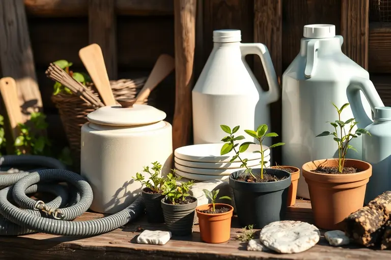Faltbare Spülwanne mit Geschirr, Spülbürste und Geschirrtuch auf einem Campingtisch vor einem Wohnmobil